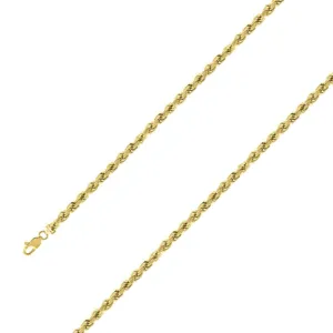 925 Sterling Silver 4.5mm Yellow Gold Plated Rope Chain Size- 7"