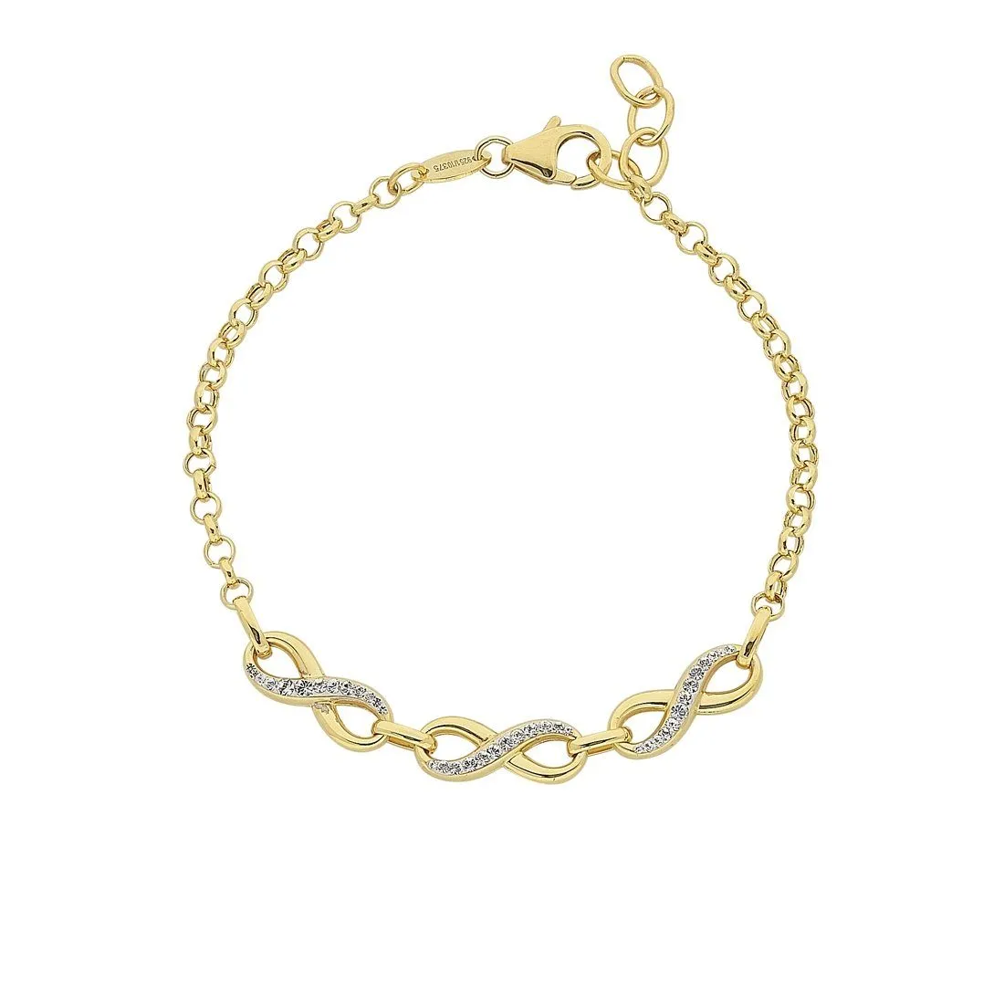 9ct Yellow Gold Silver Infused Crystal Infinity Bracelet