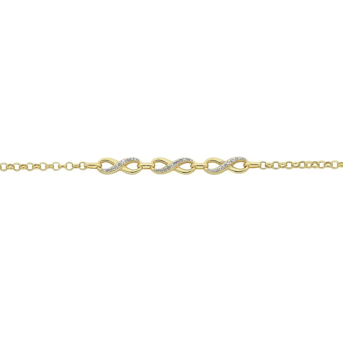 9ct Yellow Gold Silver Infused Crystal Infinity Bracelet