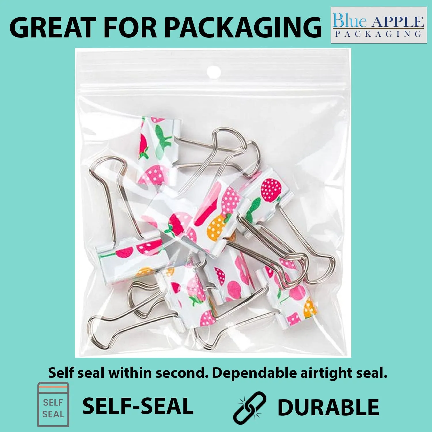 9X12 inches Reclosable Poly Bags with Hang Hole 4 Mil (LDPE) Single Track Zipper