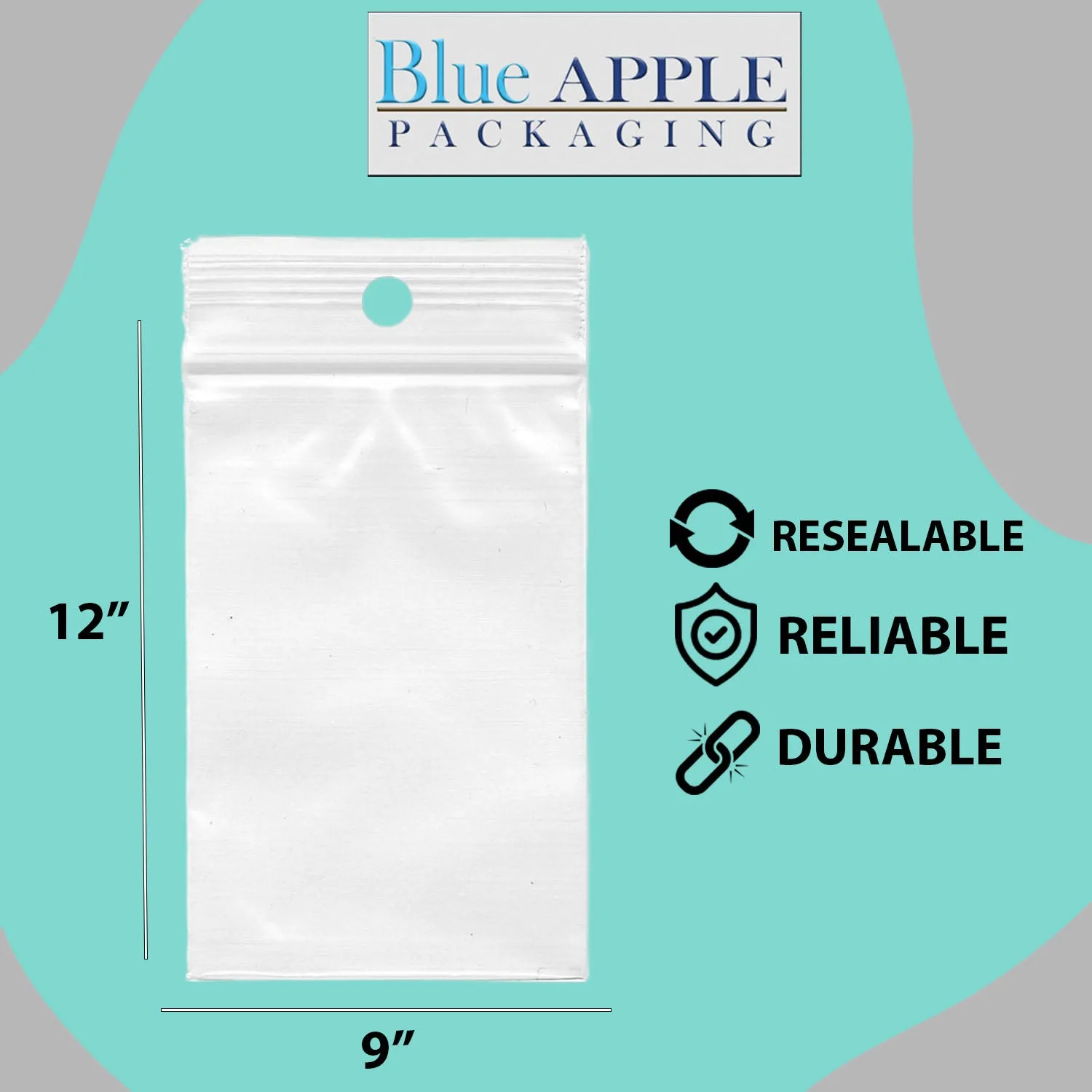 9X12 inches Reclosable Poly Bags with Hang Hole 4 Mil (LDPE) Single Track Zipper