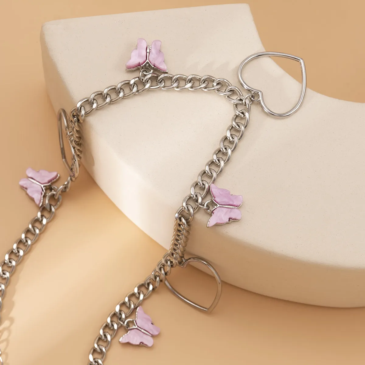 Acrylic & Silver-Plated Butterfly Open Heart Choker Necklace