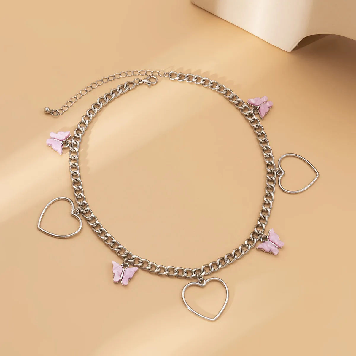 Acrylic & Silver-Plated Butterfly Open Heart Choker Necklace