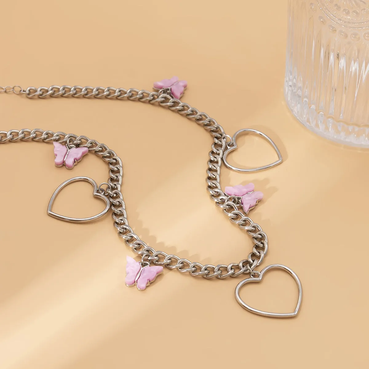 Acrylic & Silver-Plated Butterfly Open Heart Choker Necklace