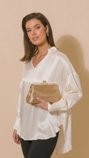 Adorne | Liberty Mesh Clip Top Event Bag - Gold