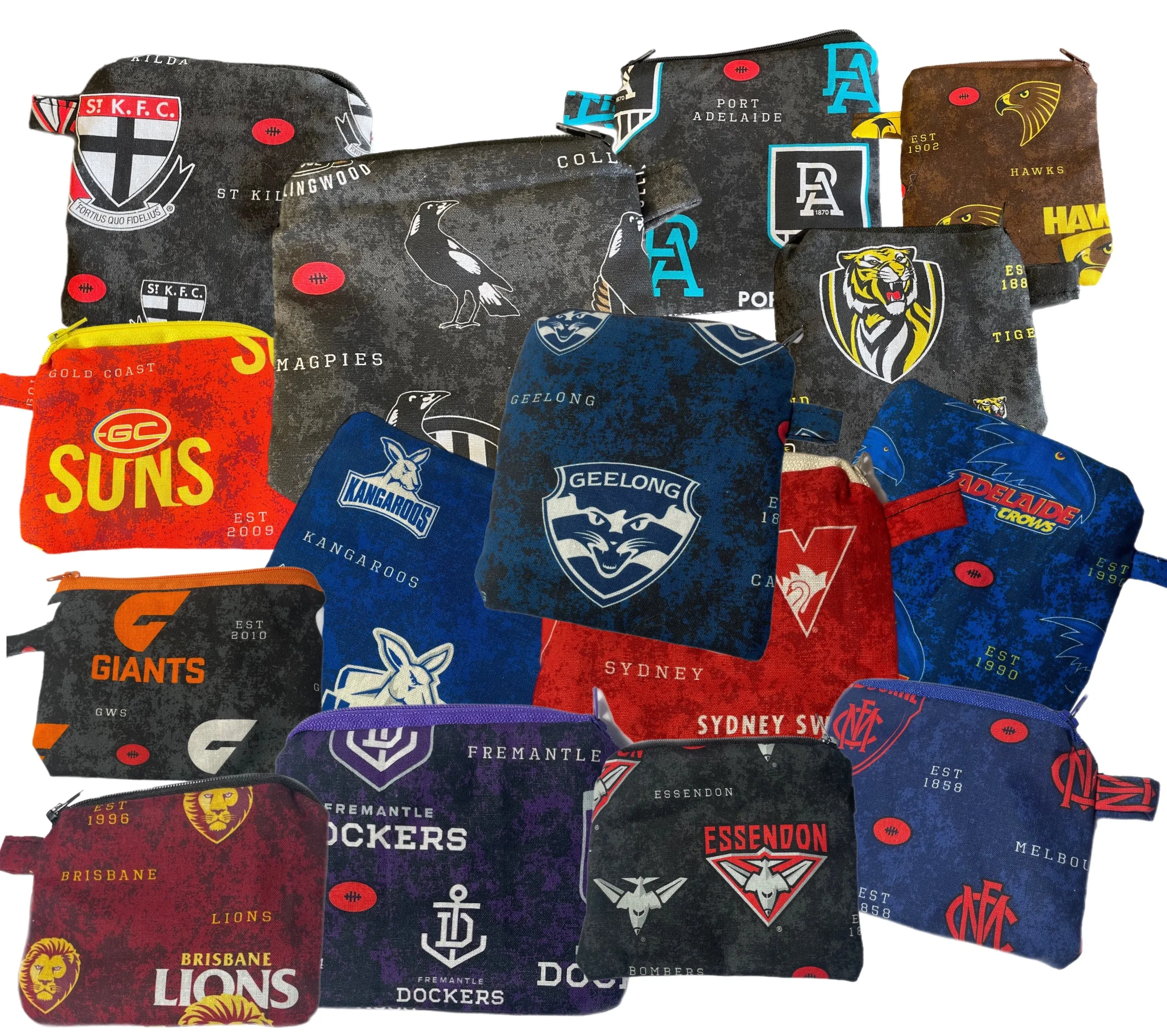 AFL inspired Go bags, poo bag holder, coin bag no