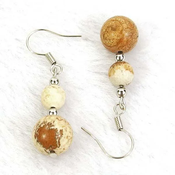 African Queen Picture Jasper Natural Gemstone Silver Earrings