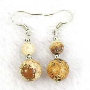 African Queen Picture Jasper Natural Gemstone Silver Earrings