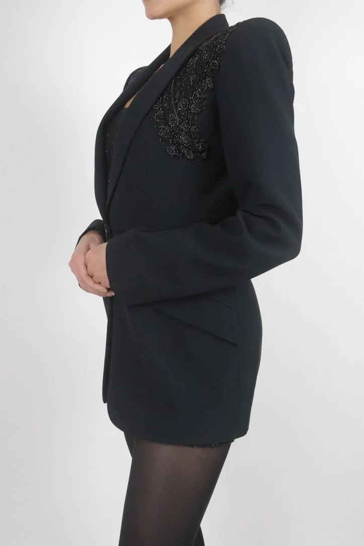 Alexander McQueen Beaded Single Breasted Black Blazer