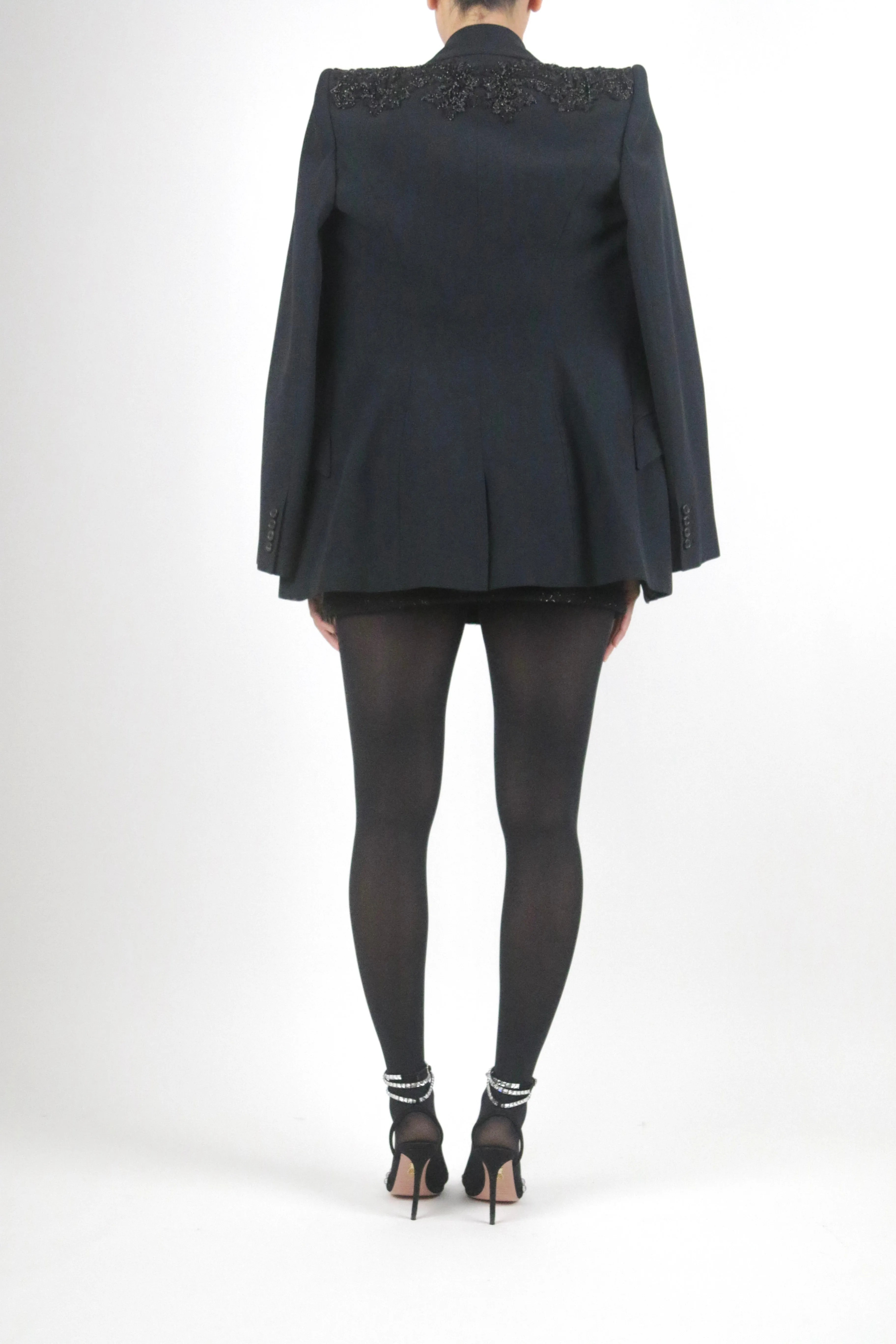Alexander McQueen Beaded Single Breasted Black Blazer