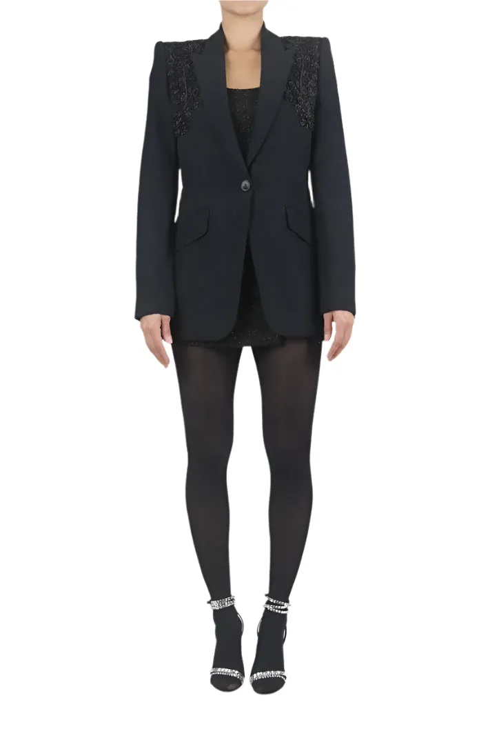 Alexander McQueen Beaded Single Breasted Black Blazer