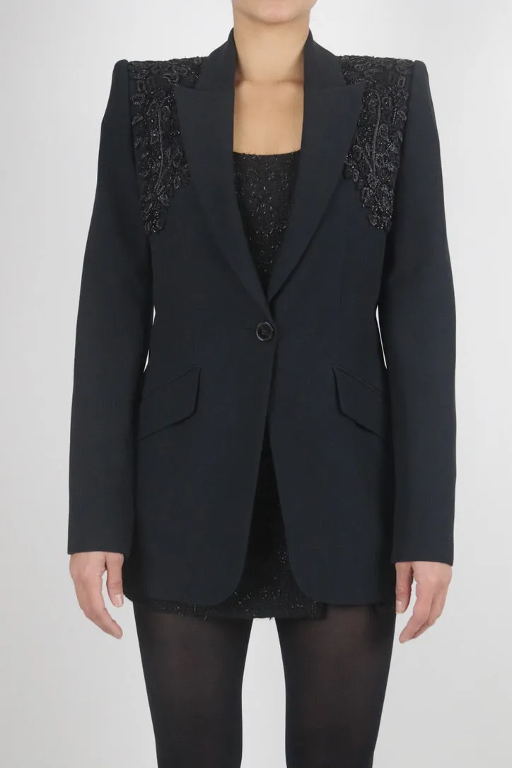 Alexander McQueen Beaded Single Breasted Black Blazer