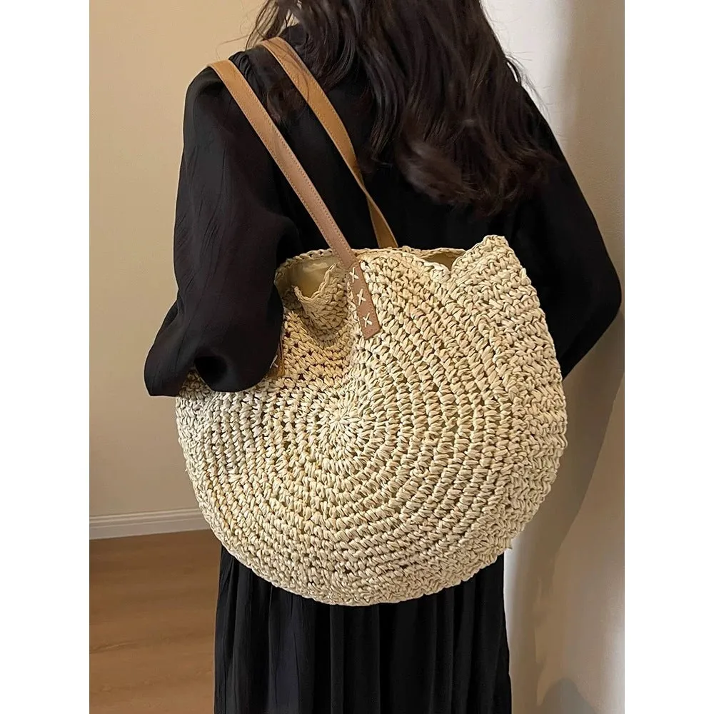 &amp; Width Handwoven Strap for Round 44cm Unique Big – Timely shipping | New Cotton Rope with Tote Bag Discounted Crochet Texture Leather Pattern Women Natural