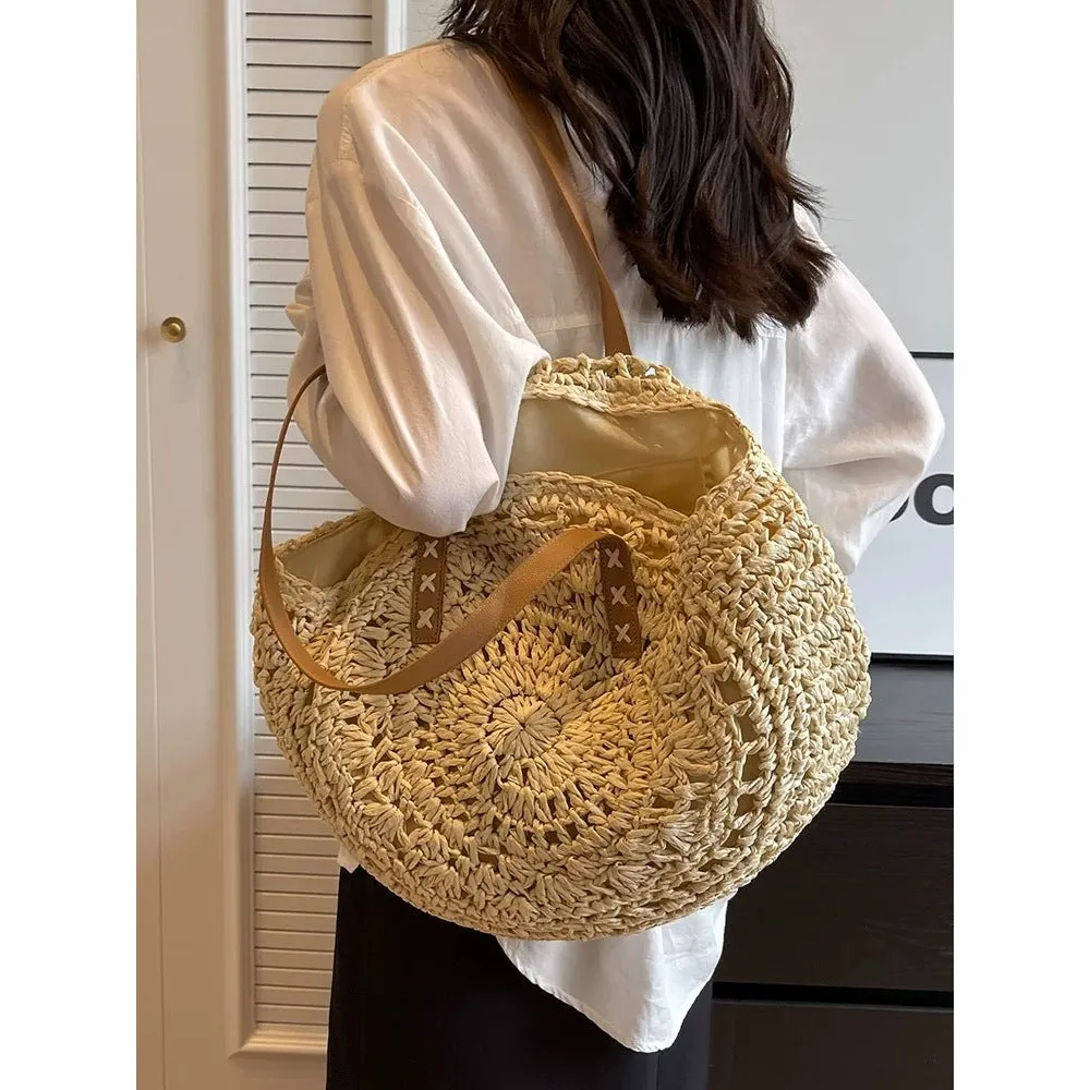 &amp; Width Handwoven Strap for Round 44cm Unique Big – Timely shipping | New Cotton Rope with Tote Bag Discounted Crochet Texture Leather Pattern Women Natural