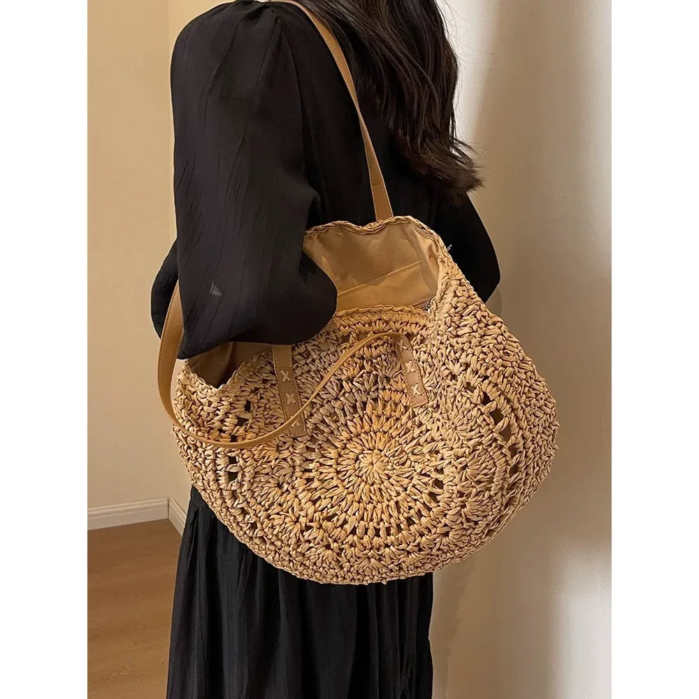 &amp; Width Handwoven Strap for Round 44cm Unique Big – Timely shipping | New Cotton Rope with Tote Bag Discounted Crochet Texture Leather Pattern Women Natural