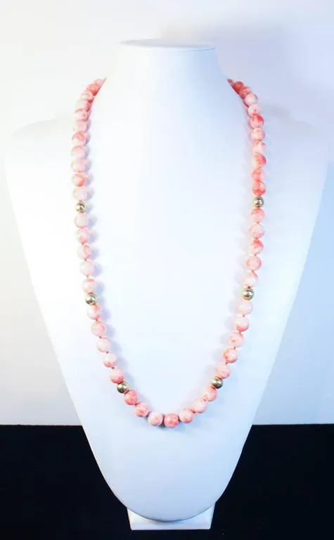 ANGEL SKIN 14 Karat Yellow Gold Beads and Coral Large Bead Necklace