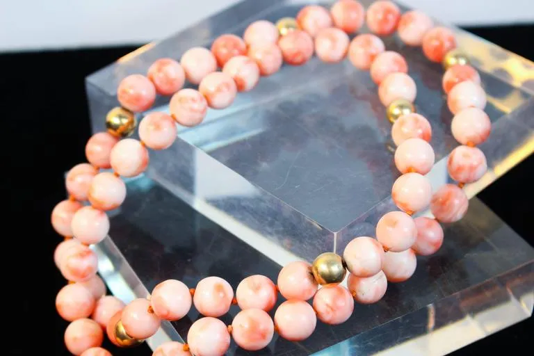 ANGEL SKIN 14 Karat Yellow Gold Beads and Coral Large Bead Necklace