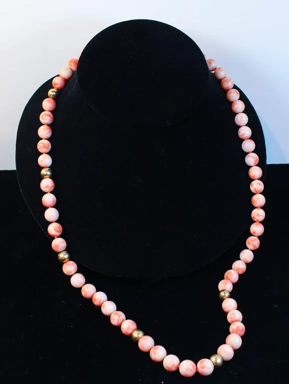 ANGEL SKIN 14 Karat Yellow Gold Beads and Coral Large Bead Necklace