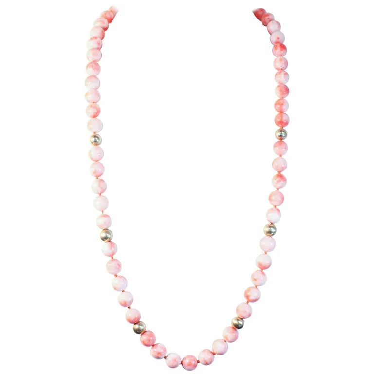 ANGEL SKIN 14 Karat Yellow Gold Beads and Coral Large Bead Necklace