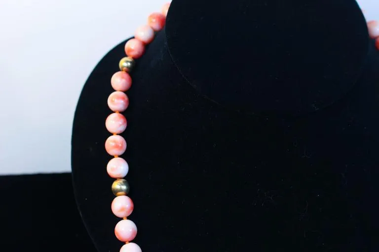 ANGEL SKIN 14 Karat Yellow Gold Beads and Coral Large Bead Necklace