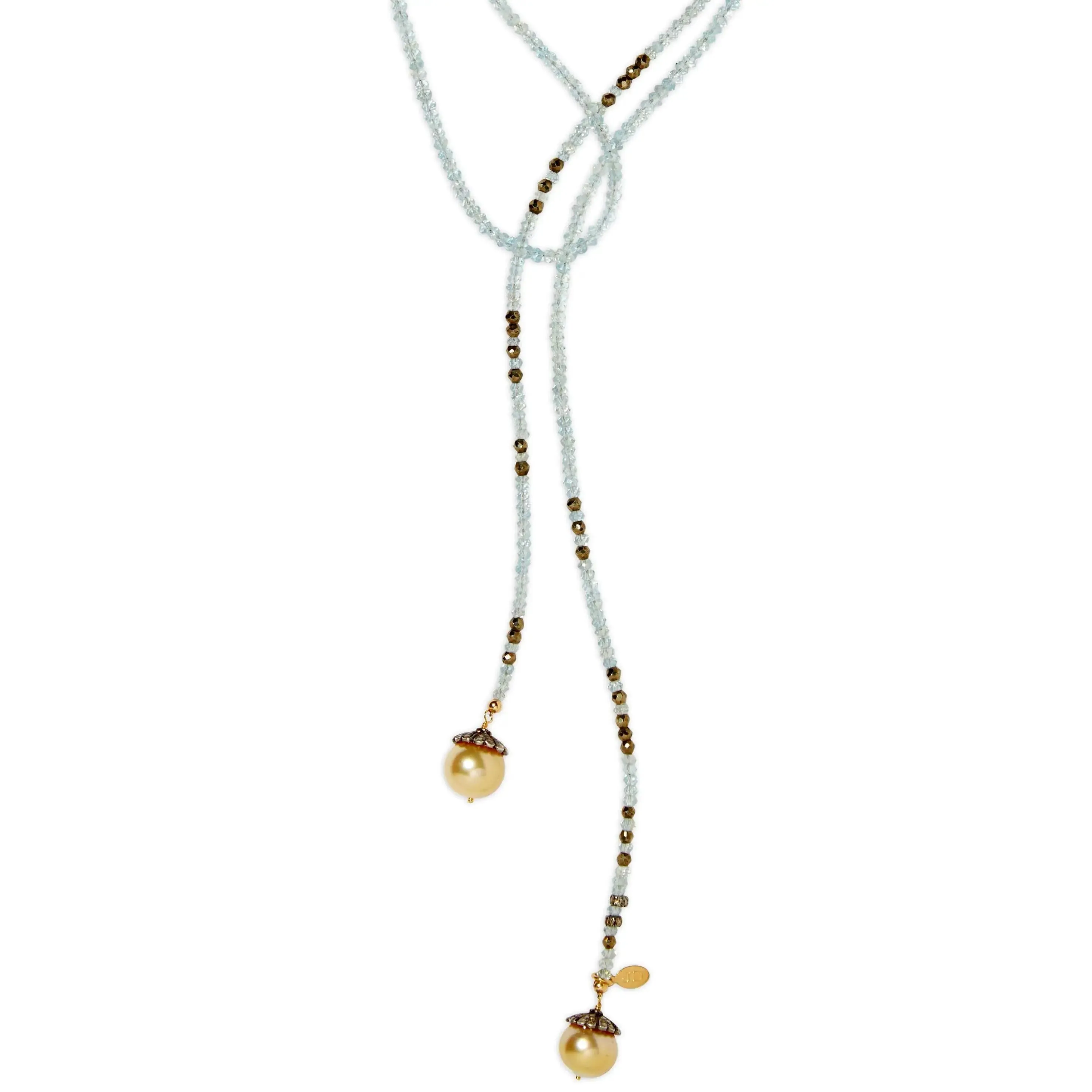 Aquamarine and Gold Tahitian Pearl Classic Gemstone Lariat