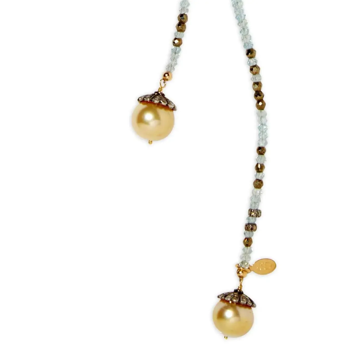 Aquamarine and Gold Tahitian Pearl Classic Gemstone Lariat