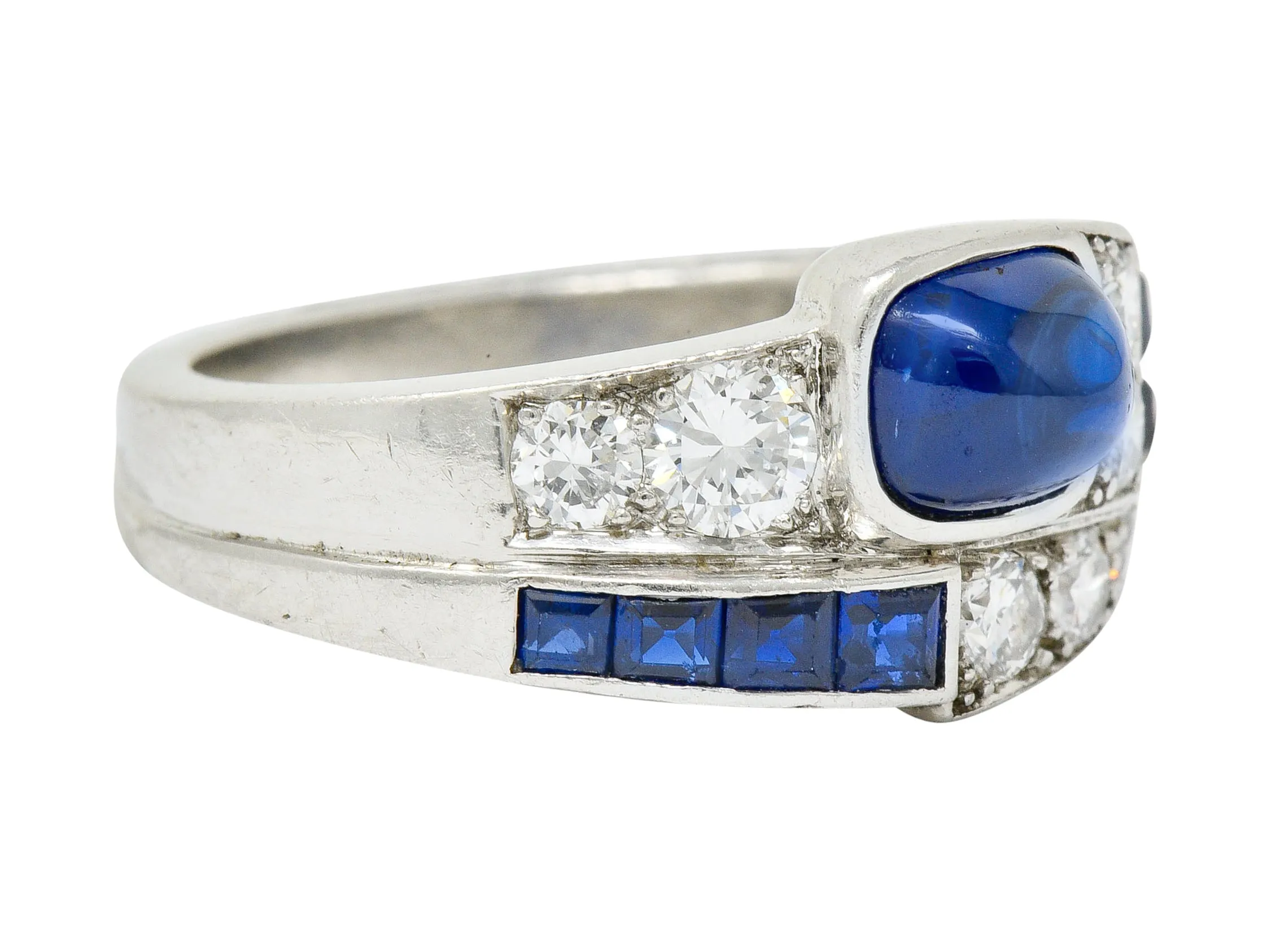 Art Deco Maurice Tishman Sapphire Diamond Platinum Band Ring