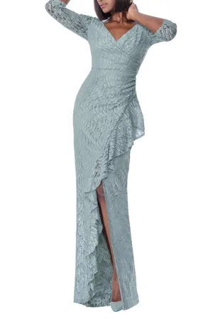 Aspeed Collection M3658-SAGE Pleated Waist Flutter Long Evening Dress