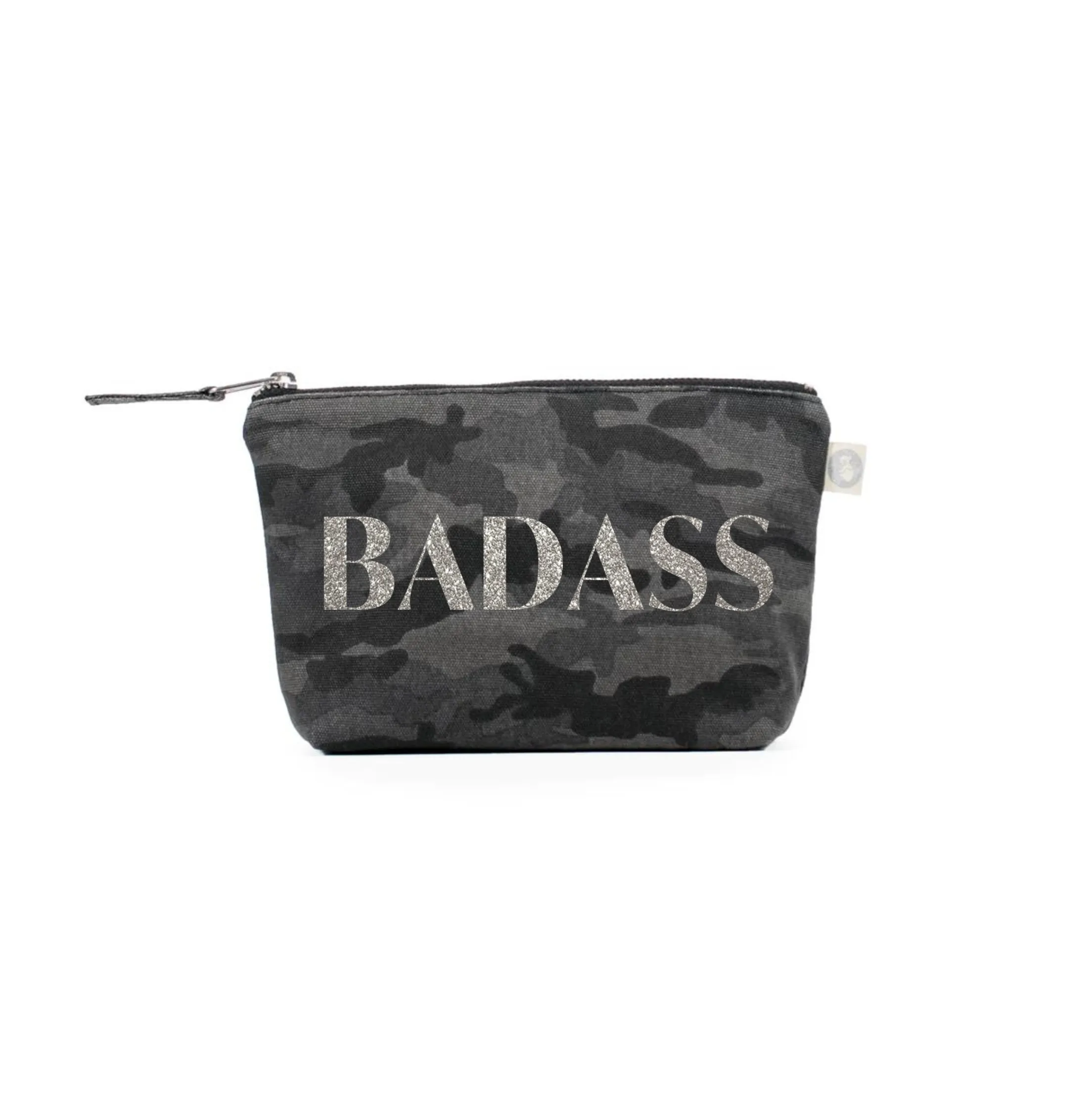 BADASS Makeup Bag- Silver Glitter on Black Camo