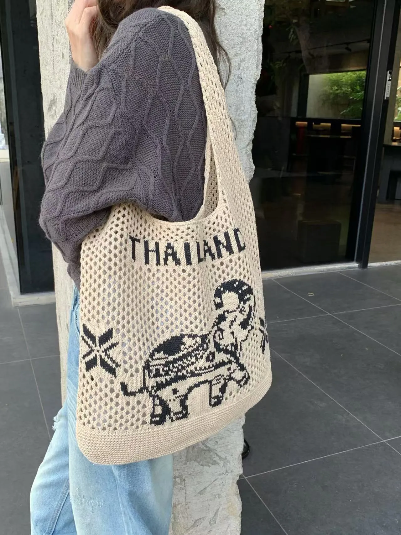 Bag Women Elephant Tote x – for 40cm Courteous 38cm Cotton Woven Handmade | Best-priced Strap Shoulder with Pattern 30cm Rope