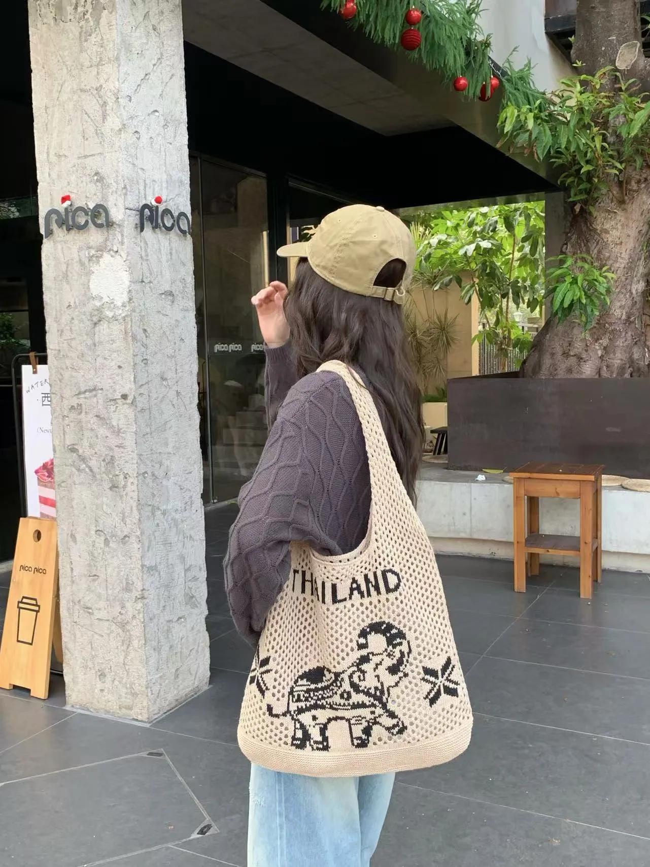 Bag Women Elephant Tote x – for 40cm Courteous 38cm Cotton Woven Handmade | Best-priced Strap Shoulder with Pattern 30cm Rope
