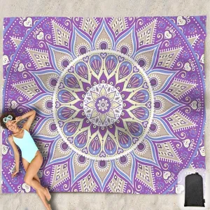 Beach Blanket Waterproof Sandproof Oversized 95”x 80”,Sand Free Beach Mat with Corner Pockets,Portable Mesh Bag for Beach Festival,Picnic,Travel and Outdoor Camping (Purple)