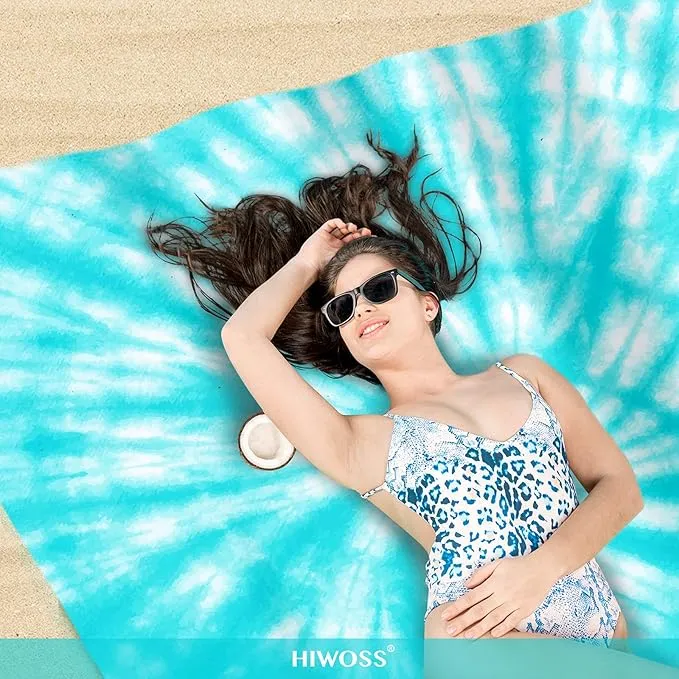 Beach Blanket Waterproof Sandproof Oversized 95”x 80”,Sand Free Beach Mat with Corner Pockets,Portable Mesh Bag for Beach Festival,Picnic,Travel and Outdoor Camping (Tiffany)