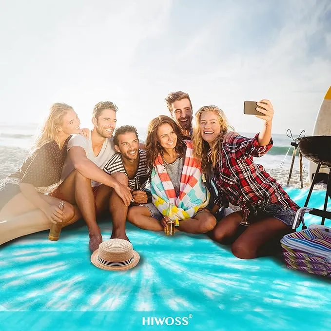 Beach Blanket Waterproof Sandproof Oversized 95”x 80”,Sand Free Beach Mat with Corner Pockets,Portable Mesh Bag for Beach Festival,Picnic,Travel and Outdoor Camping (Tiffany)