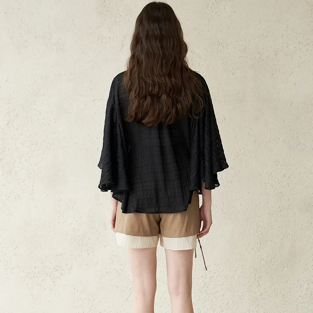 Bead-embellished Paneled Cape Sleeve Blouse