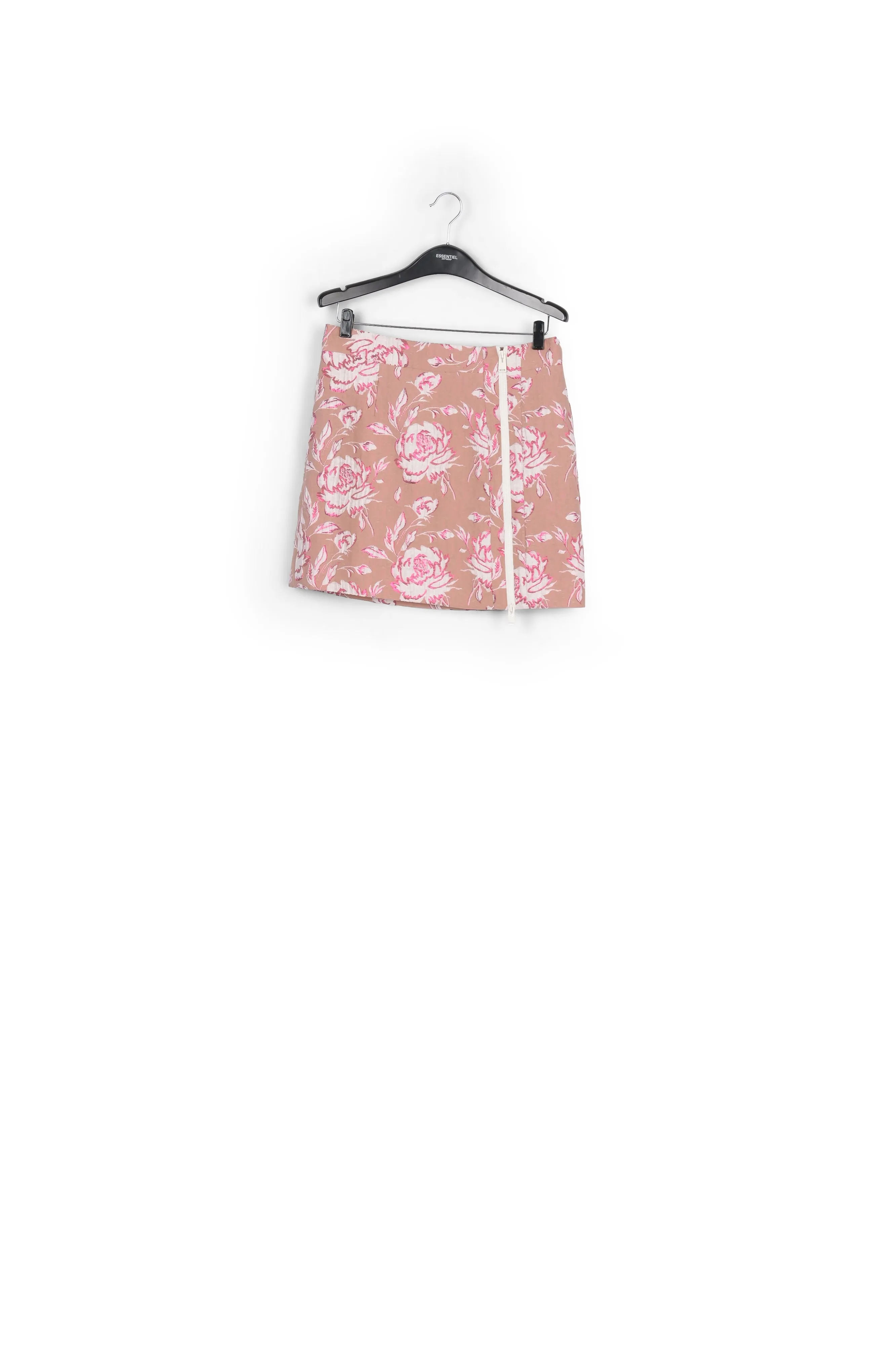 Beige, pink and white floral-jacquard mini skirt