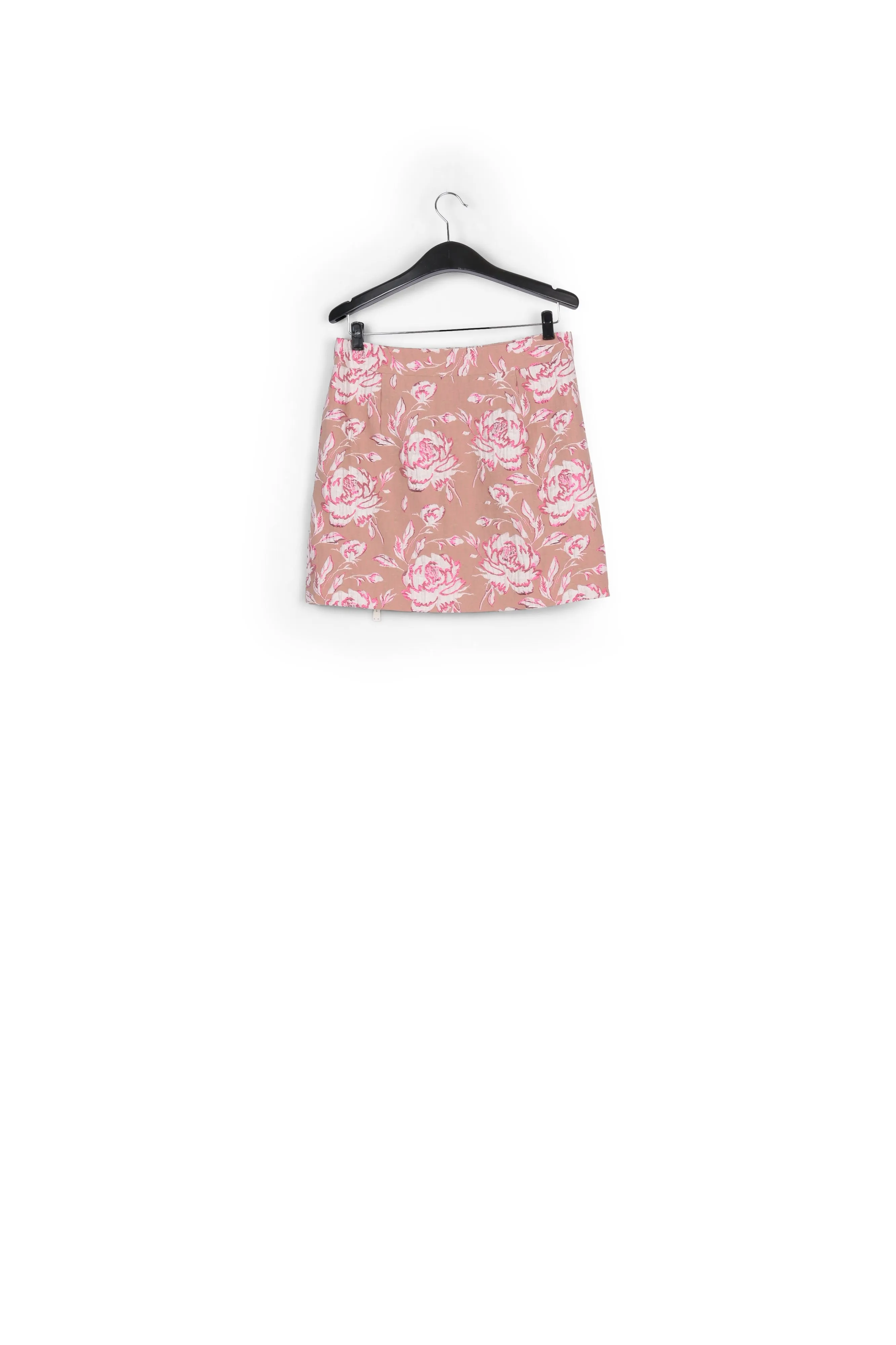 Beige, pink and white floral-jacquard mini skirt