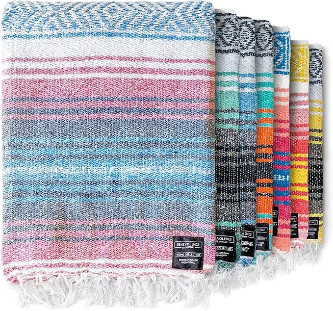 Benevolence LA Authentic Handwoven Mexican Blanket, Yoga Blanket - Perfect Outdoor Picnic Blanket, Beach Blanket, Camping Blanket, Equestrian Saddle Blanket, Serape Blanket 50x70 inches - 1 Blanket
