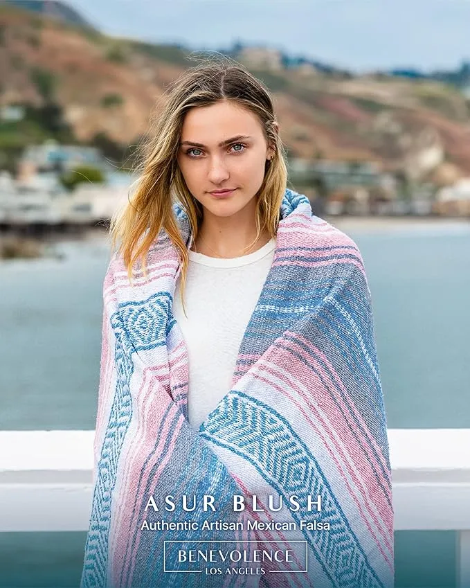 Benevolence LA Authentic Handwoven Mexican Blanket, Yoga Blanket - Perfect Outdoor Picnic Blanket, Beach Blanket, Camping Blanket, Equestrian Saddle Blanket, Serape Blanket 50x70 inches - 1 Blanket