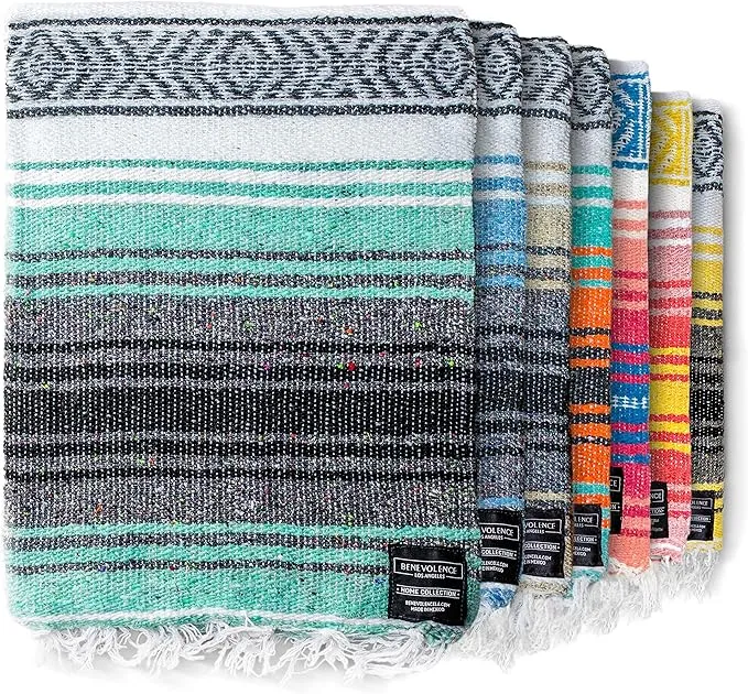 Benevolence LA Authentic Handwoven Mexican Blanket, Yoga Blanket - Perfect Outdoor Picnic Blanket, Beach Blanket, Camping Blanket, Equestrian Saddle Blanket, Serape Blanket 50x70 inches - 1 Blanket