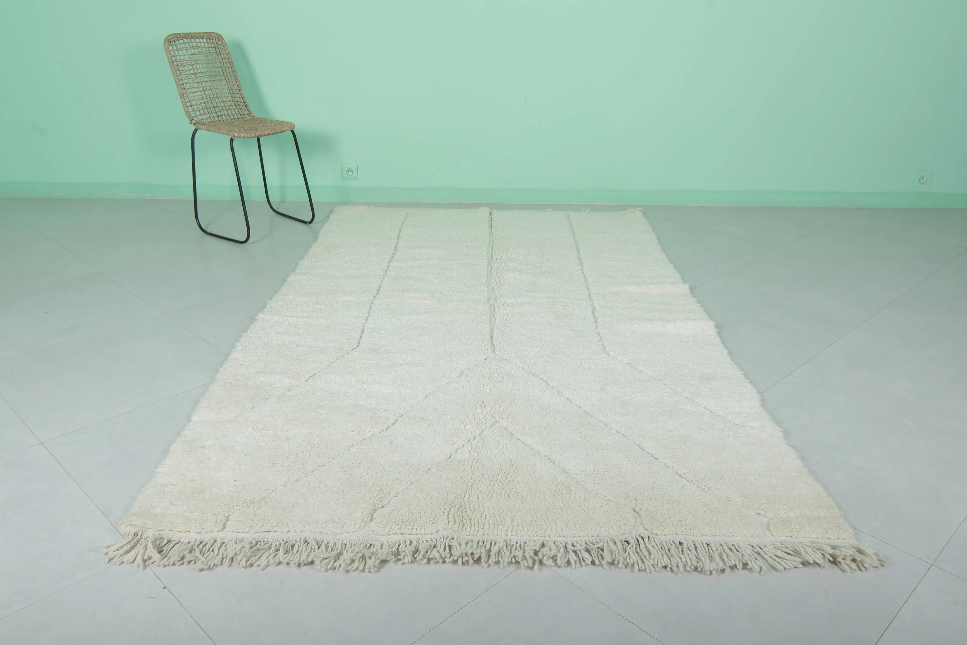 Beni Ourain Moroccan Rug - 5.2 x 8.4 Feet | Handwoven Wool in Minimalist Style