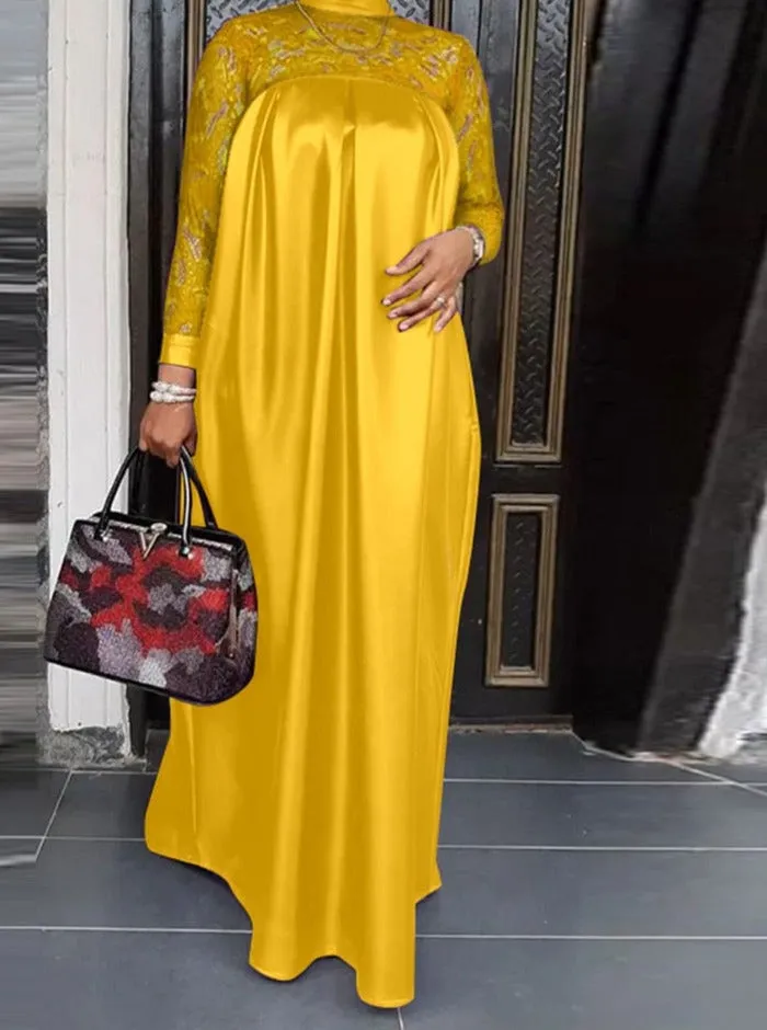 BerryBetty - Summer Kaftan Party Dress Bohemian Women Long Sleeve Mock Neck Lace Patchwork Maxi Long Dress Robe Longues Oversized