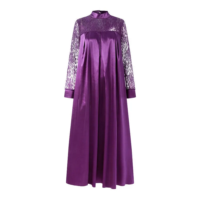 BerryBetty - Summer Kaftan Party Dress Bohemian Women Long Sleeve Mock Neck Lace Patchwork Maxi Long Dress Robe Longues Oversized