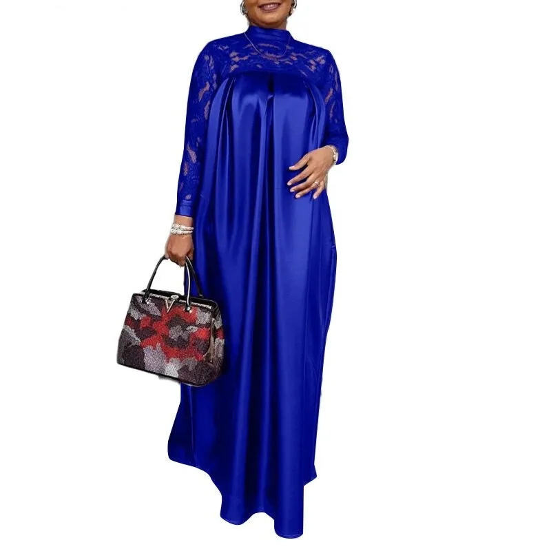 BerryBetty - Summer Kaftan Party Dress Bohemian Women Long Sleeve Mock Neck Lace Patchwork Maxi Long Dress Robe Longues Oversized