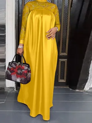 BerryBetty - Summer Kaftan Party Dress Bohemian Women Long Sleeve Mock Neck Lace Patchwork Maxi Long Dress Robe Longues Oversized