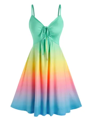 BerryBetty - Wipalo Casual Dress Plus Size Women Cinched Rainbow Color Ombre Slip Dress Spaghetti Strap Summer Sexy Party Dress Robe Femme
