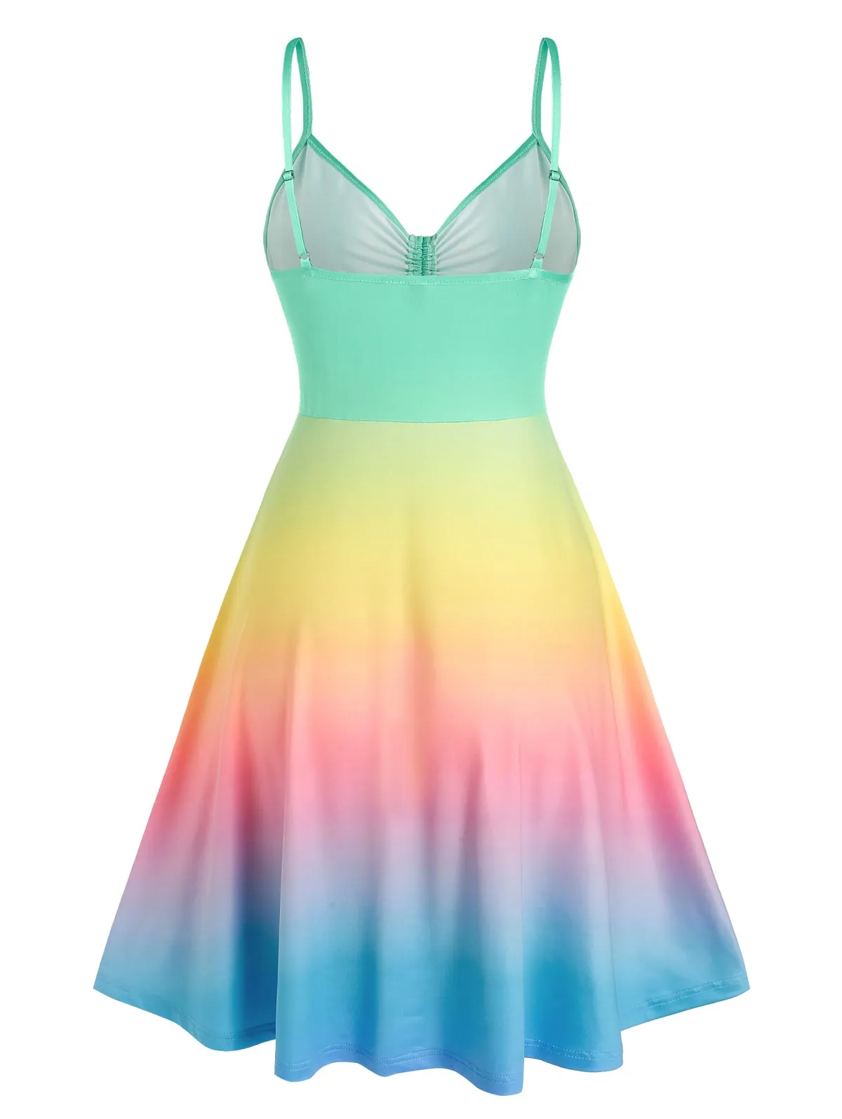 BerryBetty - Wipalo Casual Dress Plus Size Women Cinched Rainbow Color Ombre Slip Dress Spaghetti Strap Summer Sexy Party Dress Robe Femme