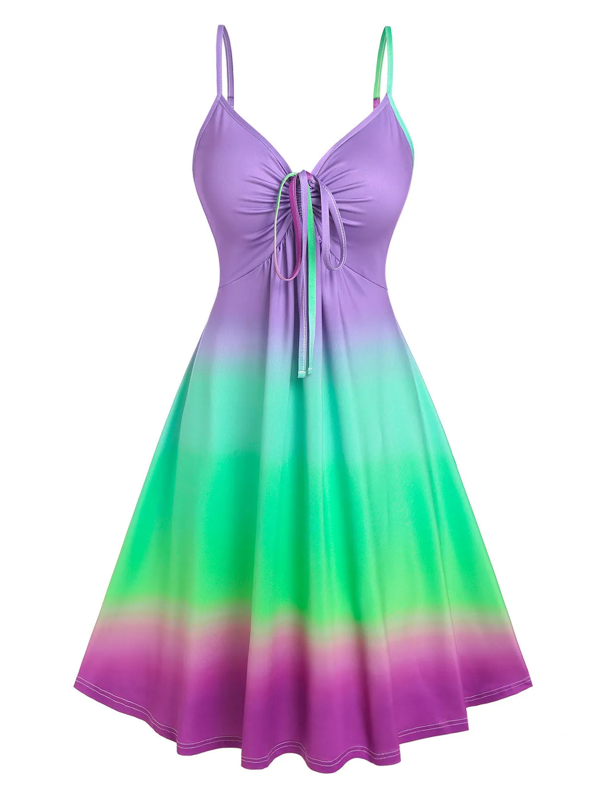 BerryBetty - Wipalo Casual Dress Plus Size Women Cinched Rainbow Color Ombre Slip Dress Spaghetti Strap Summer Sexy Party Dress Robe Femme