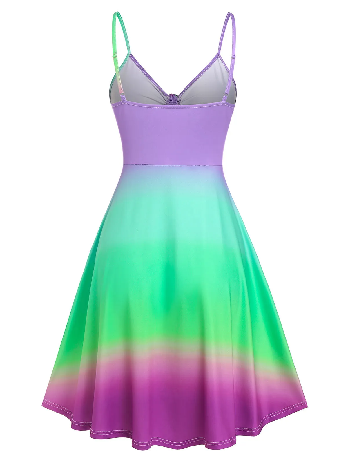 BerryBetty - Wipalo Casual Dress Plus Size Women Cinched Rainbow Color Ombre Slip Dress Spaghetti Strap Summer Sexy Party Dress Robe Femme