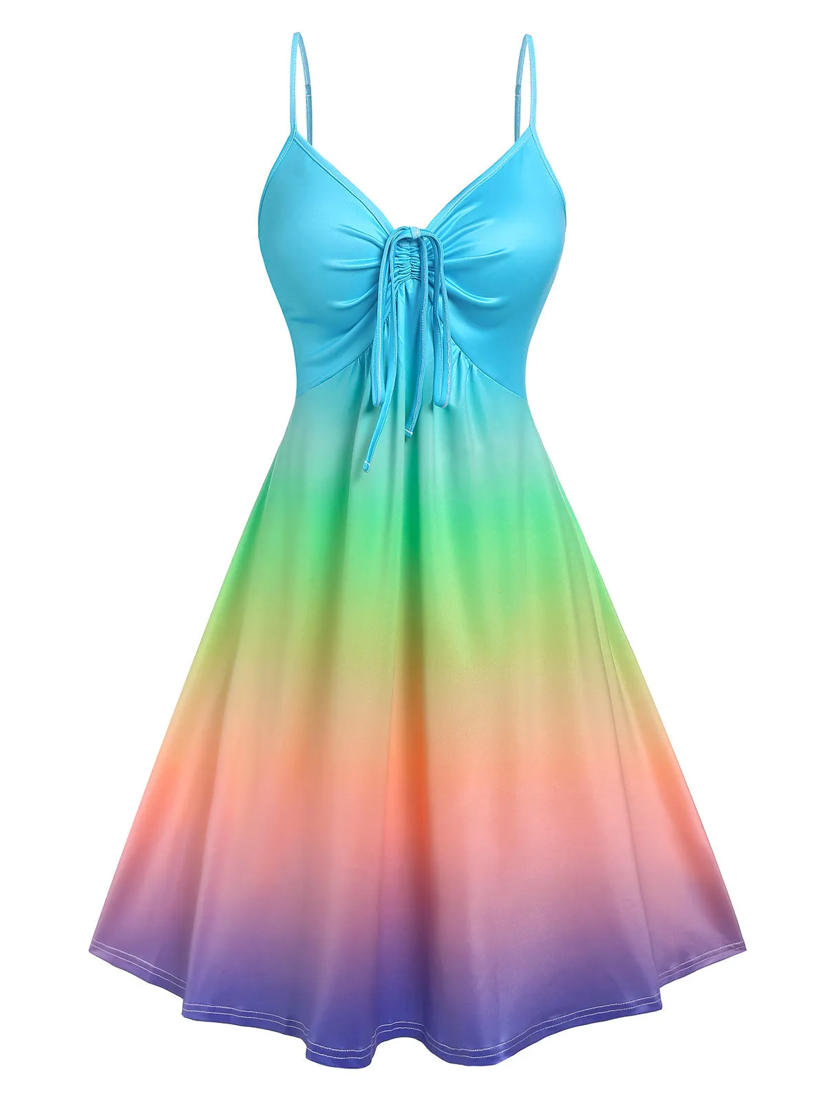BerryBetty - Wipalo Casual Dress Plus Size Women Cinched Rainbow Color Ombre Slip Dress Spaghetti Strap Summer Sexy Party Dress Robe Femme